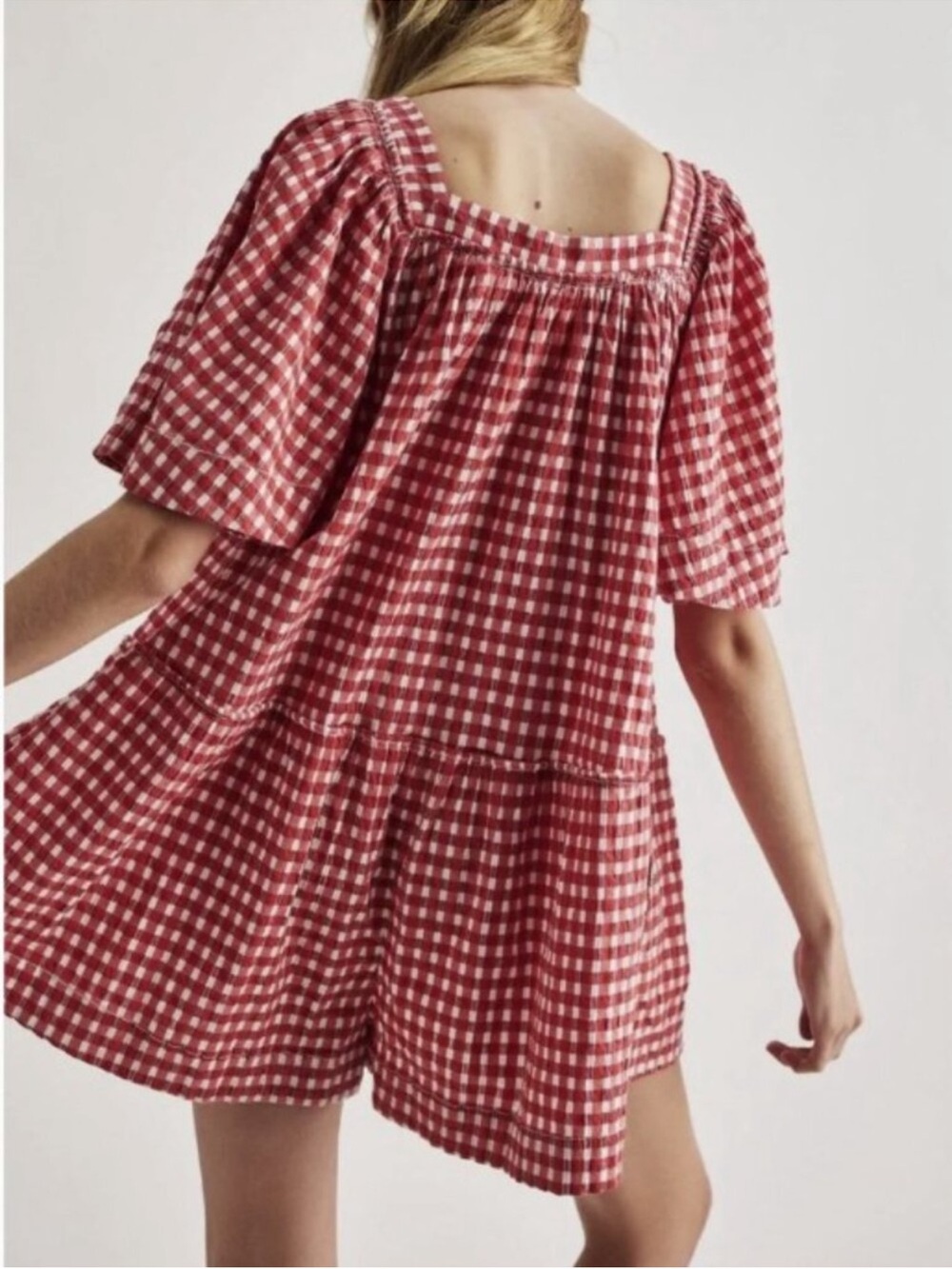 Free People Red Gingham Short Jumpsuit Romper - Picture 2 of 15